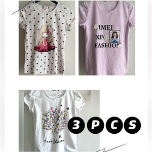 Girls  Short Sleeve Tee with Text Design with Excellent condition 3PCS